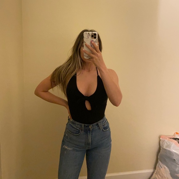 Tops - Black bow tie bodysuit